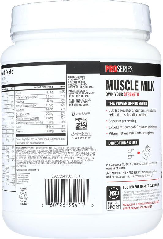 Muscle Milk Powder Pro Series, 50 Grams Protein, Intense Vanilla, 2 Pounds