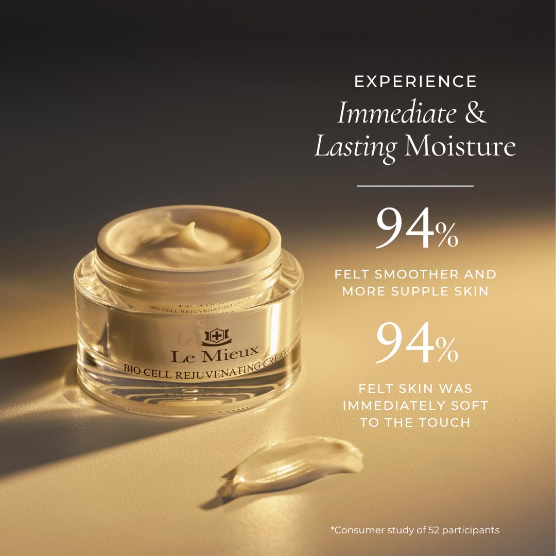 Le Mieux Bio Cell Rejuvenating Cream - Triple Peptide Facial Moisturizer with Hyaluronic Acid, Squalane & Rose Hip, Night & Day Cream for Face & Neck, No Parabens or Sulfates (1.75 oz / 52 ml)