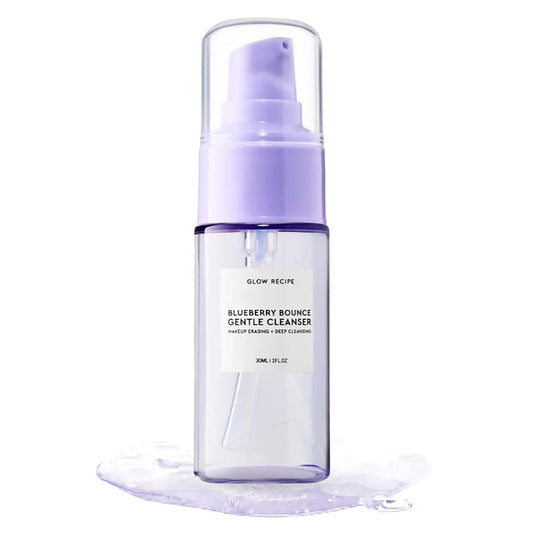 Glow Recipe Blueberry Bounce, Korean Exfoliating Face Wash, Travel Size, Double Cleanse Foaming Cleanser, Makeup Remover + Clarifying Mask, Gentle AHA + Hyaluronic Acid, Sensitive Skin, Vegan (30ml)