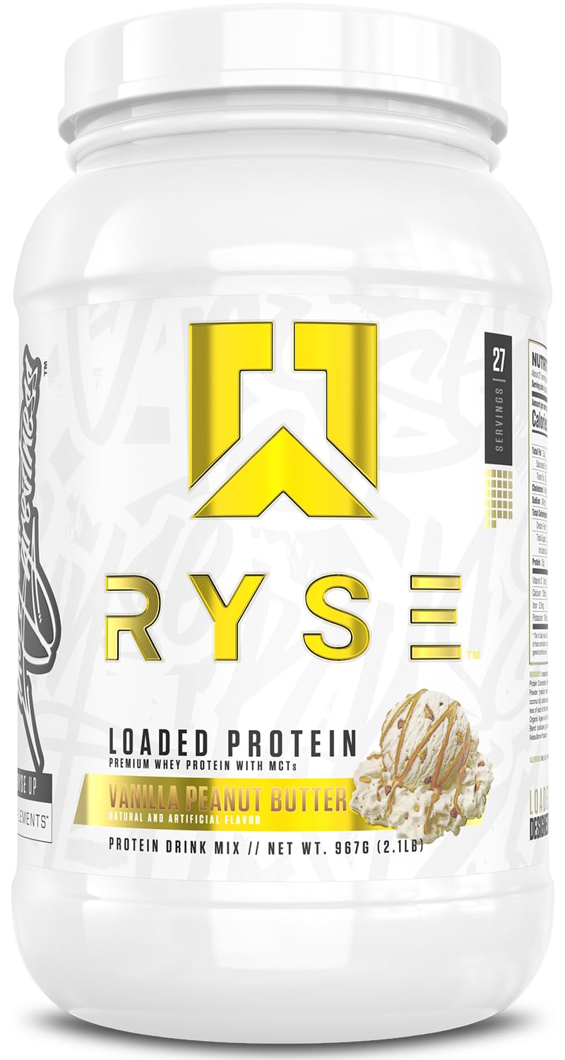 RYSE Loaded Protein Powder - Cinnamon Toast - 25g Whey Protein Isolate & Concentrate with Prebiotic Fiber & MCTs - Low Carb, Low Sugar, Digestive-Friendly - 20 Servings / 1.5 lb Tub