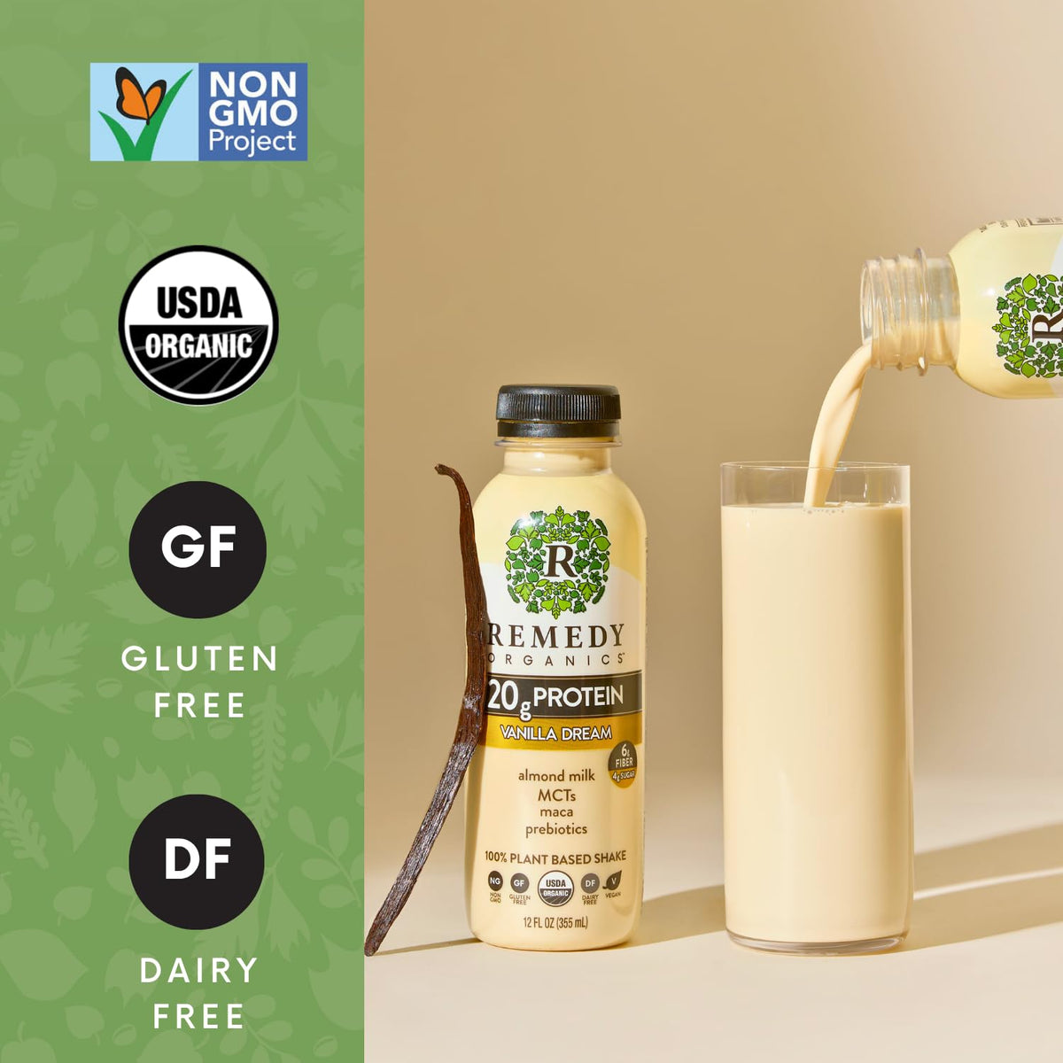 Remedy Organics Vanilla Dream Power 12-Pack | Plant Based MCT Oil Protein Shakes, Ready to Drink | USDA Organic, Vegan, Gluten Free, Dairy Free, Soy Free |12 Vanilla Dream Bottles
