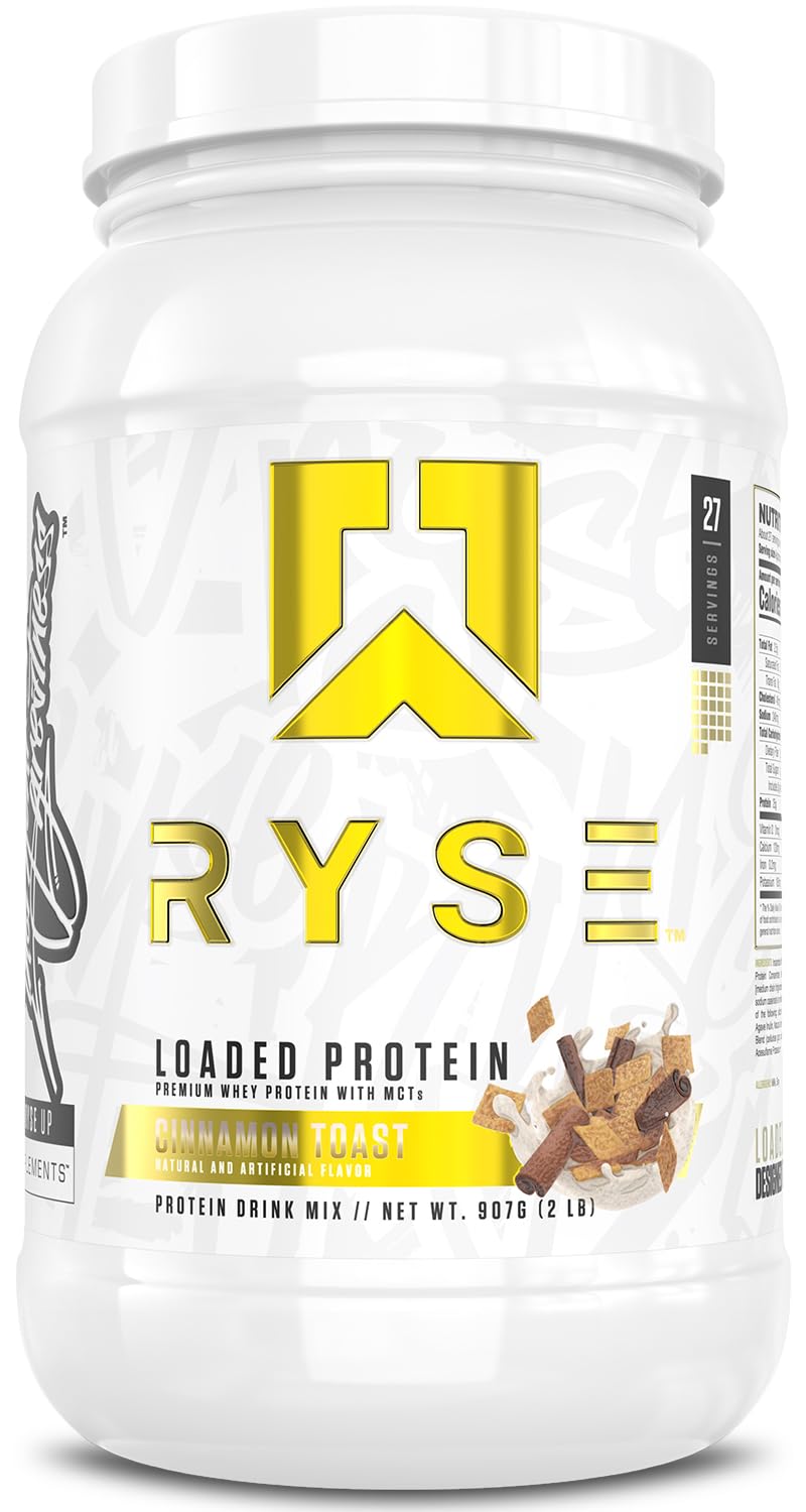 RYSE Loaded Protein Powder - Cinnamon Toast - 25g Whey Protein Isolate & Concentrate with Prebiotic Fiber & MCTs - Low Carb, Low Sugar, Digestive-Friendly - 20 Servings / 1.5 lb Tub