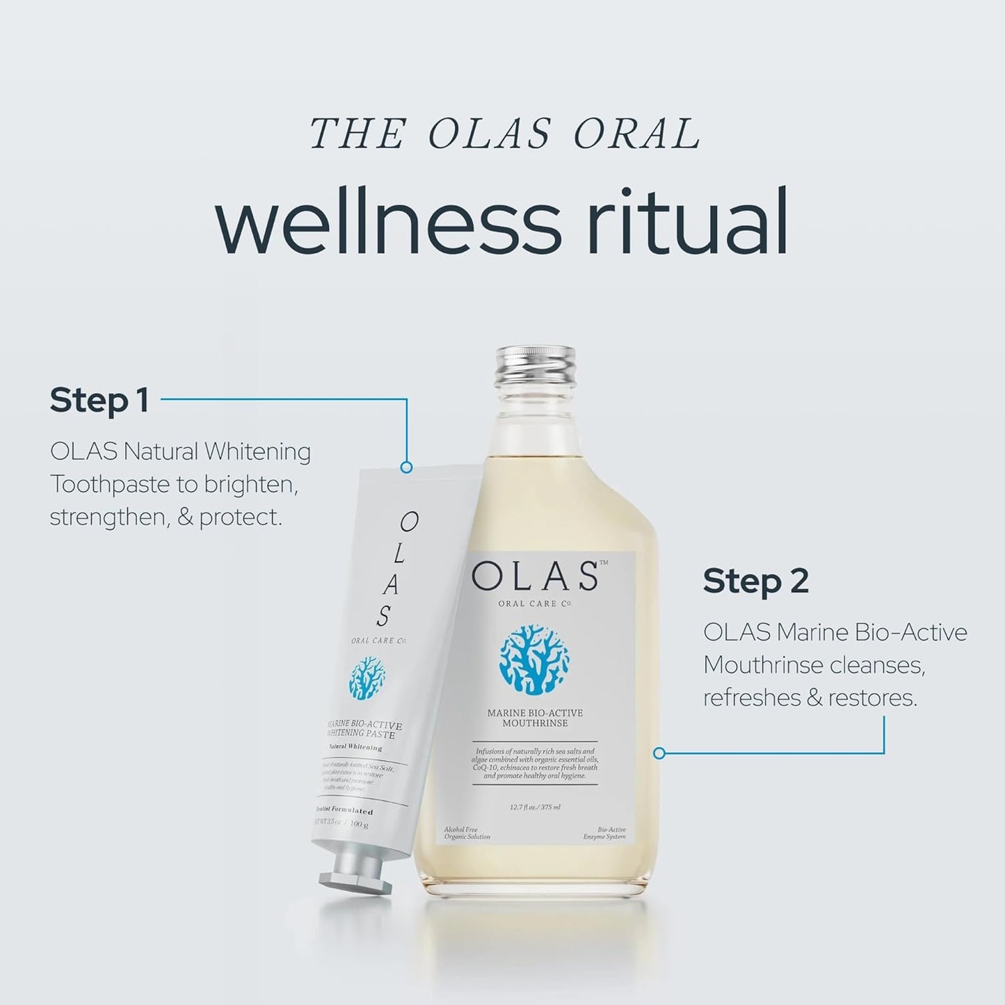 Olas Alcohol Free Mouthwash & Oral Rinse - Marine Bio-Active Mouth Rinse With Essential Oils & Antioxidants for a Healthy Oral Microbiome - Fluoride Free Natural Mouthwash (500 ml)