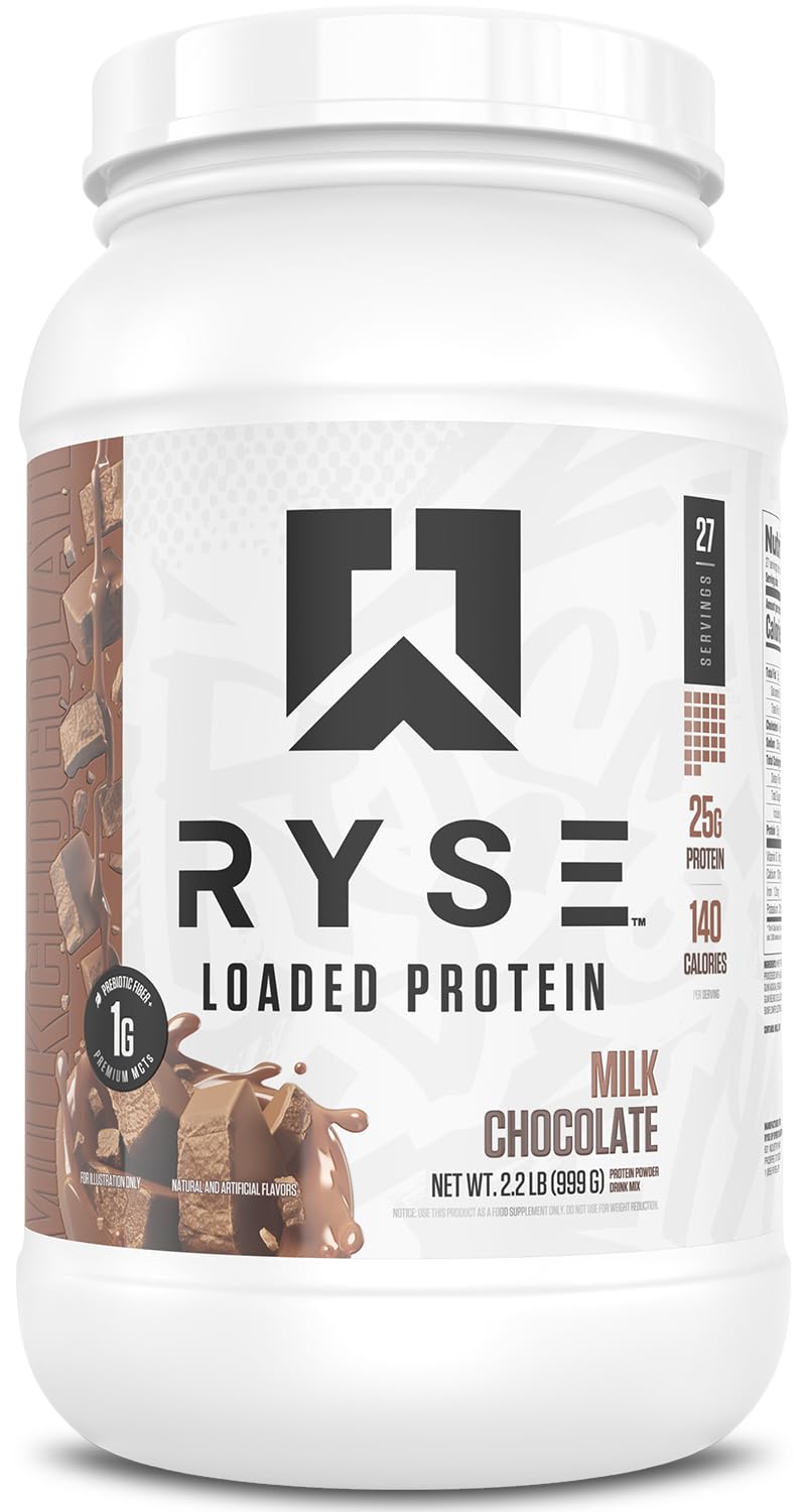 RYSE Loaded Protein Powder - Cinnamon Toast - 25g Whey Protein Isolate & Concentrate with Prebiotic Fiber & MCTs - Low Carb, Low Sugar, Digestive-Friendly - 20 Servings / 1.5 lb Tub