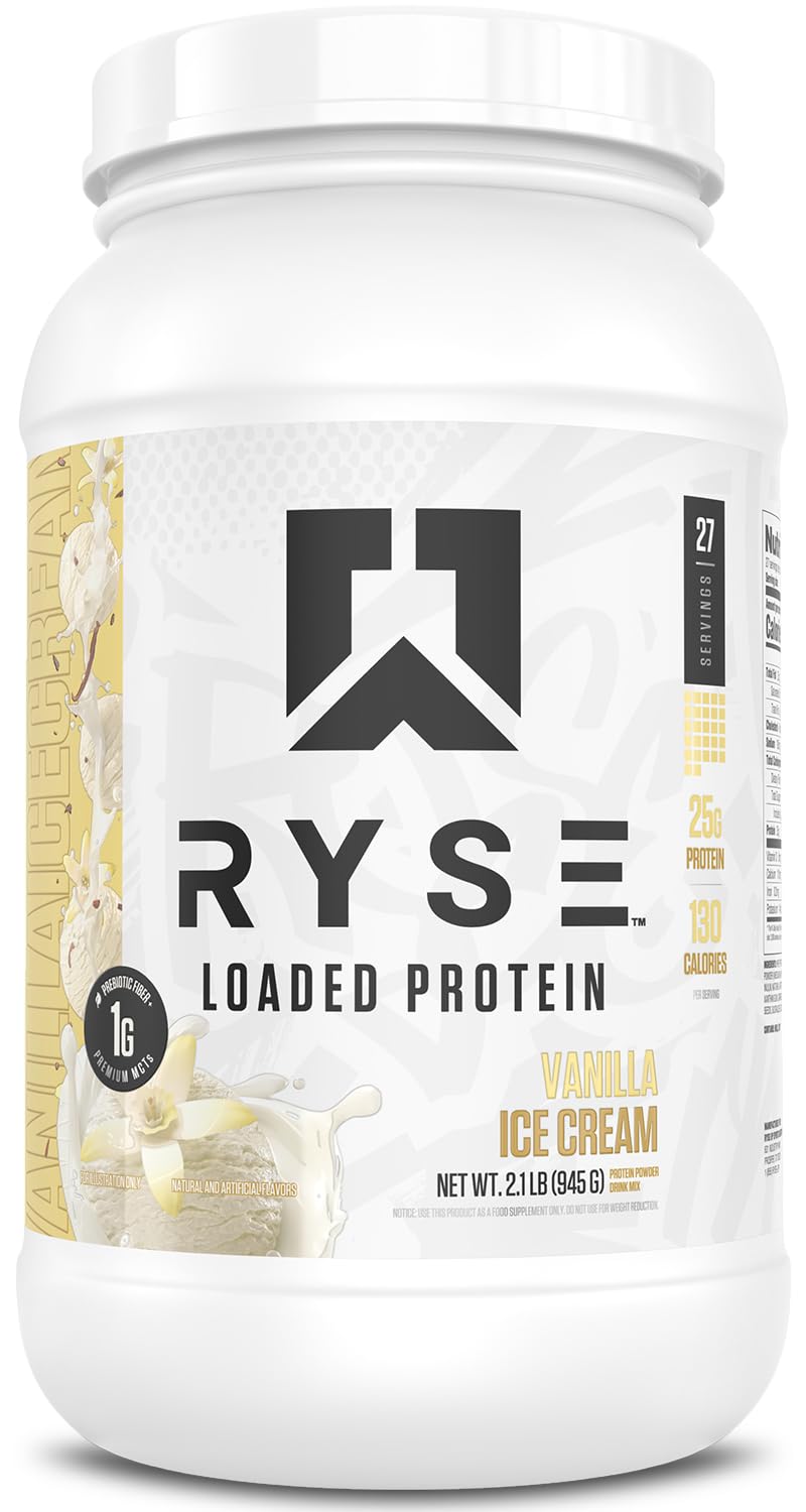 RYSE Loaded Protein Powder - Cinnamon Toast - 25g Whey Protein Isolate & Concentrate with Prebiotic Fiber & MCTs - Low Carb, Low Sugar, Digestive-Friendly - 20 Servings / 1.5 lb Tub