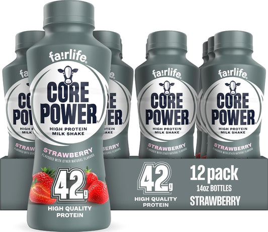 Core Power Fairlife Elite 42g High Protein Milk Shake Bottle , Ready To Drink for Workout Recovery, Strawberry, 14 Fl Oz, Liquid, kosher (Pack of 12)