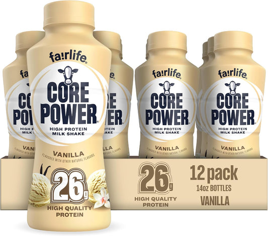 Core Power Fairlife 26g Protein Milk Shakes, Ready To Drink for Workout Recovery Liquid, Vanilla, 14 Fl Oz Bottle, kosher (Pack of 12)