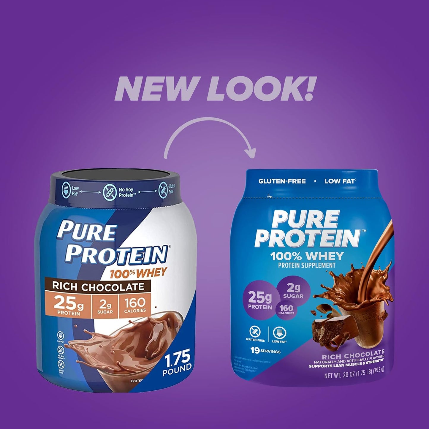 Pure Protein 100% Whey Protein Powder - High Protein & Low Carb Post-Workout Shake - Rich Chocolate, 1.75 lb
