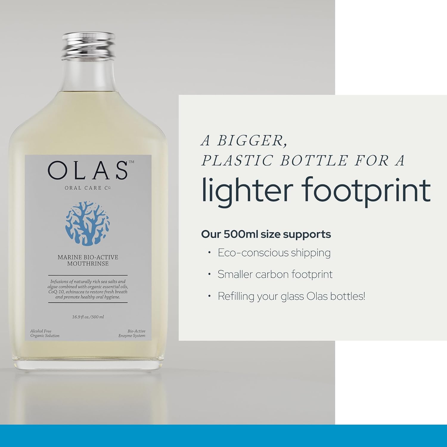 Olas Alcohol Free Mouthwash & Oral Rinse - Marine Bio-Active Mouth Rinse With Essential Oils & Antioxidants for a Healthy Oral Microbiome - Fluoride Free Natural Mouthwash (500 ml)