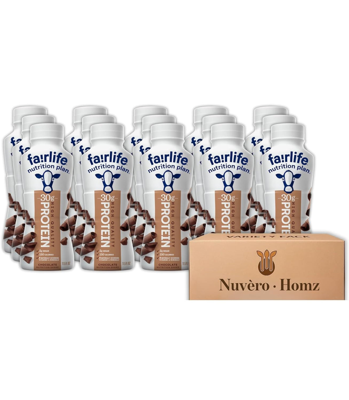 Fairlife Protein Shakes Chocolate - Pack of 15 (30g Protein, 11.5 fl oz Each) – Exclusive Bulk Pack Packaged by Nuvèro·Homz