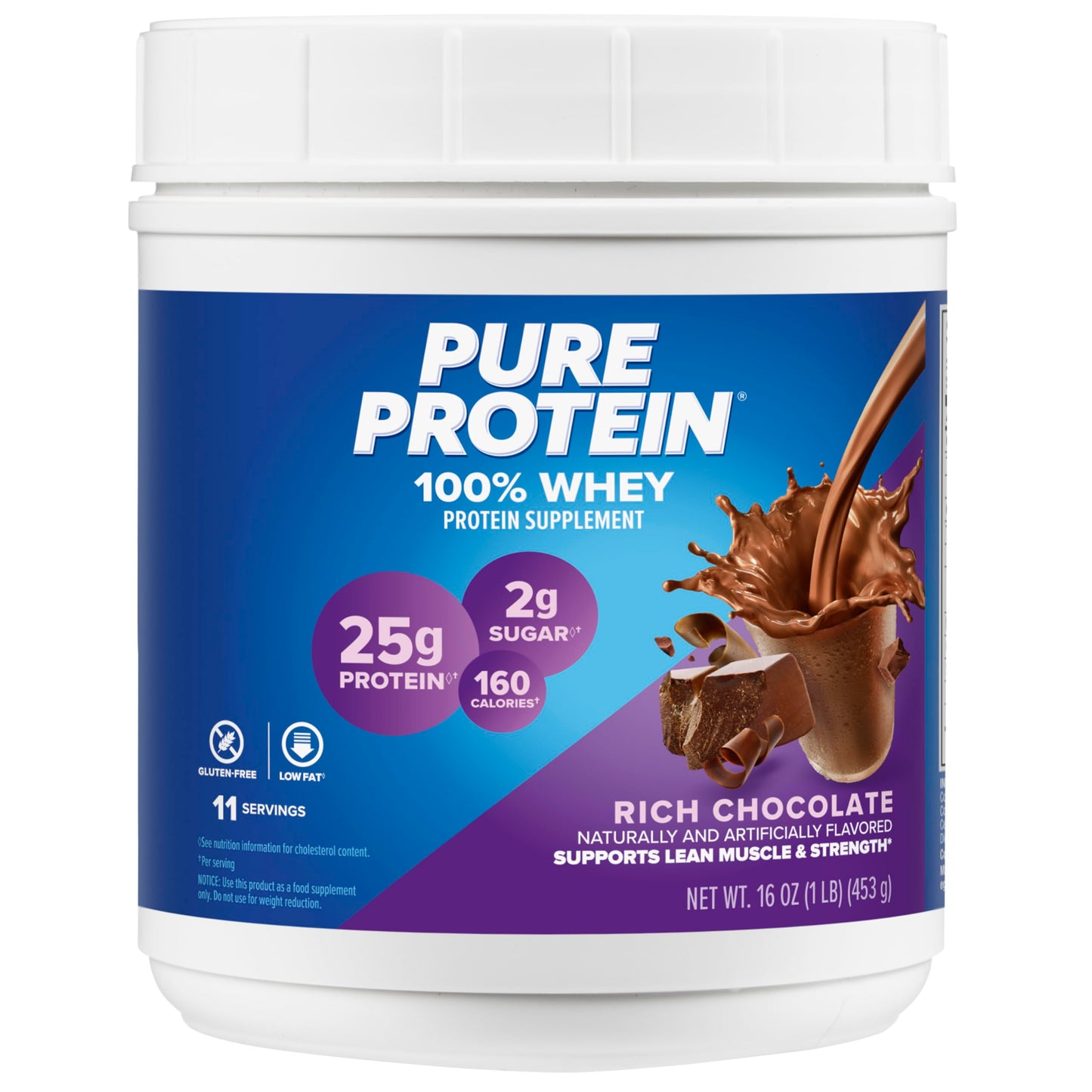 Pure Protein Powder, Whey, High Protein, Low Sugar, Gluten Free, Vanilla Cream, 1 lb