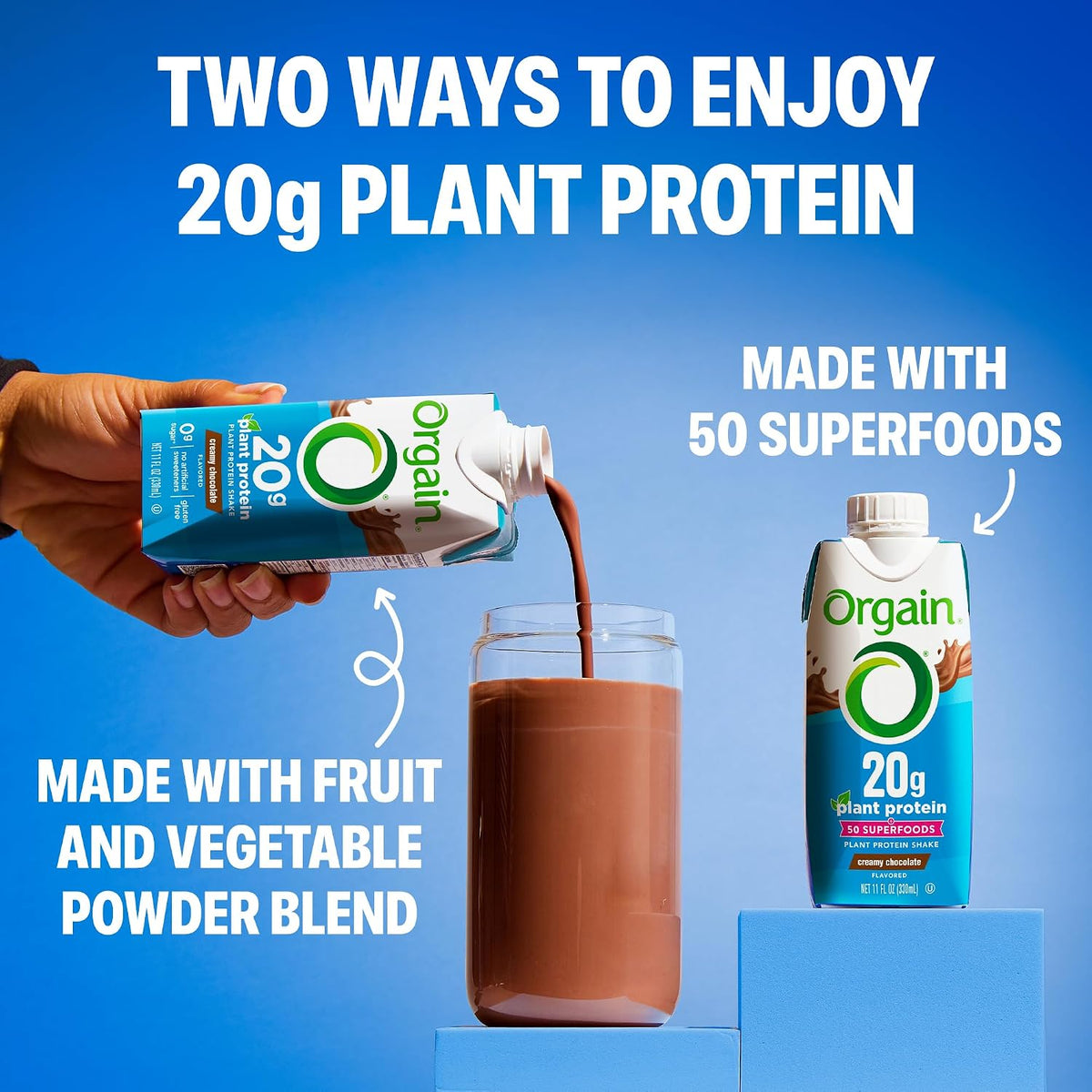 Orgain 20g Vegan Protein Shake + 50 Superfoods, Chocolate, 11 oz, 12pk